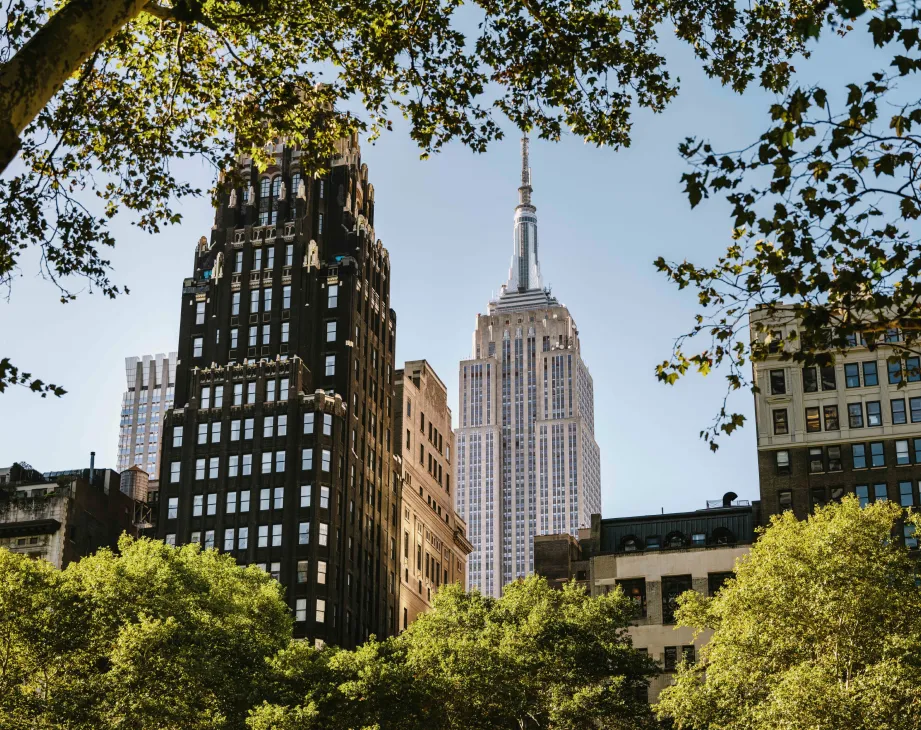 View from Bryant Park of the Empire State Building.
