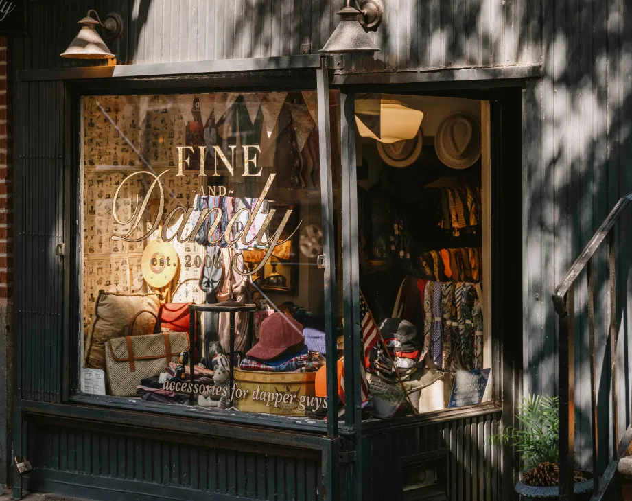 Experience the eclectic charm around the neighborhood with unique finds at stores like Fine and Dandy. 
